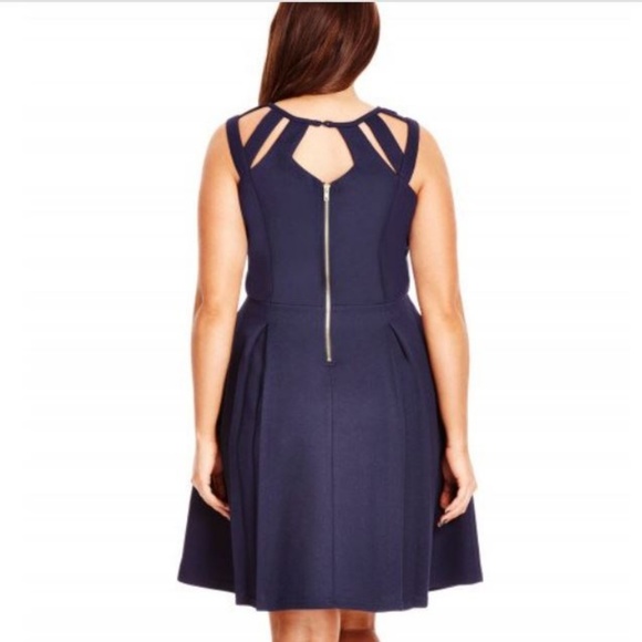 City Chic Navy Blue Fit and Flare Dress Formal - Picture 2 of 5